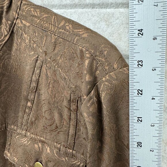 Coldwater Creek Women’s S Brown Brocade Jacket Ruffle Trim Color-Lining Luxury - Picture 8 of 10